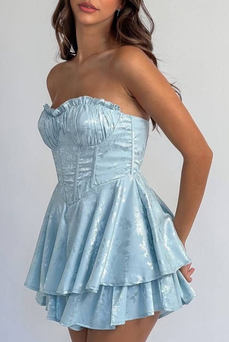 Dione | Sky Blue - A Line Sweetheart Corset Ruffles Short Homecoming Dresses