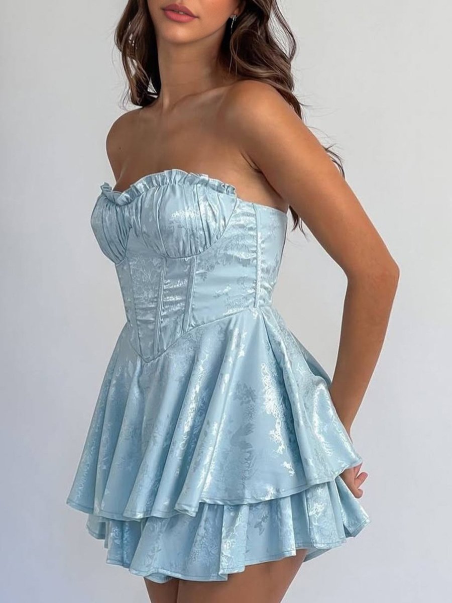 Dione | Sky Blue - A Line Sweetheart Corset Ruffles Short Homecoming Dresses