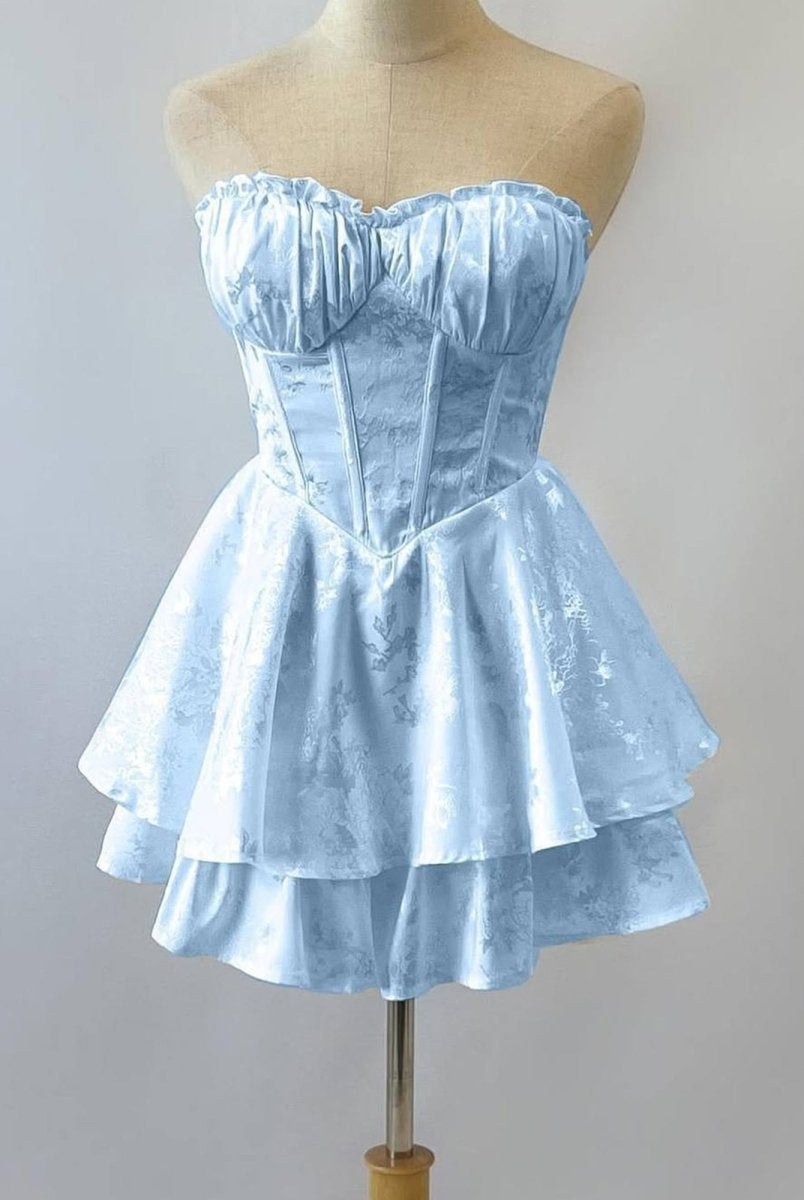 Dione | Sky Blue - A Line Sweetheart Corset Ruffles Short Homecoming Dresses