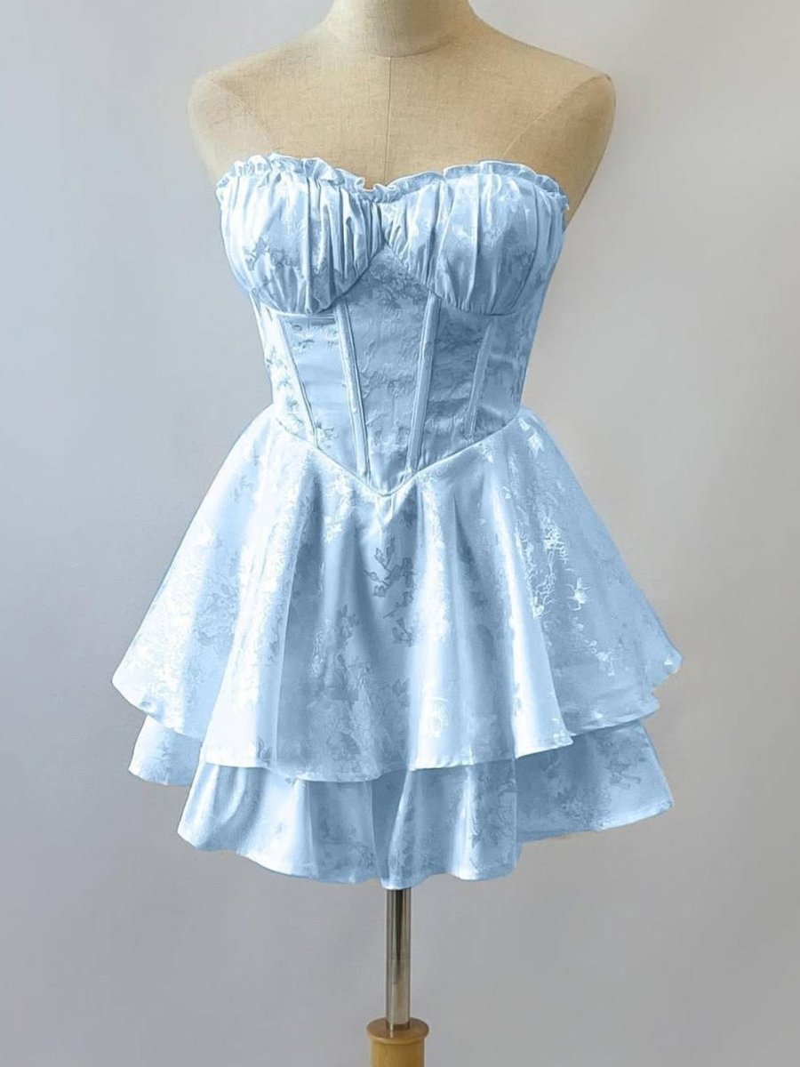 Dione | Sky Blue - A Line Sweetheart Corset Ruffles Short Homecoming Dresses