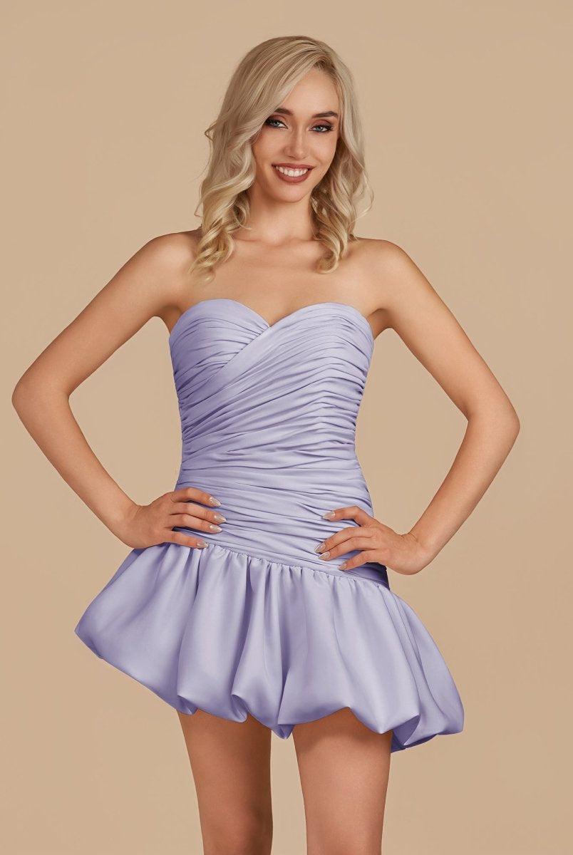 Diopside | White - Strapless A-Line Satin Balloon Draped Homecoming Dress