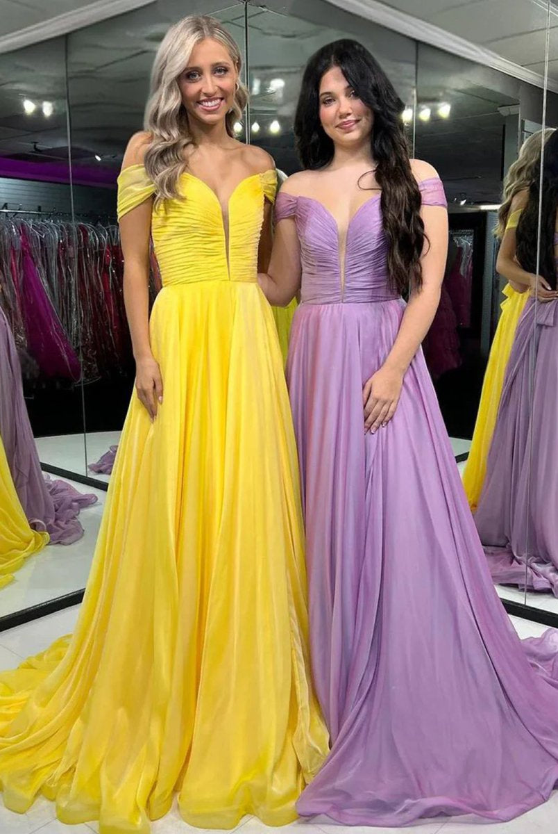 Dorita | A Line Off the Shoulder Chiffon Long Prom Dresses - KissProm