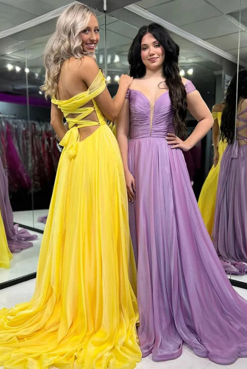 Dorita | A Line Off the Shoulder Chiffon Long Prom Dresses - KissProm