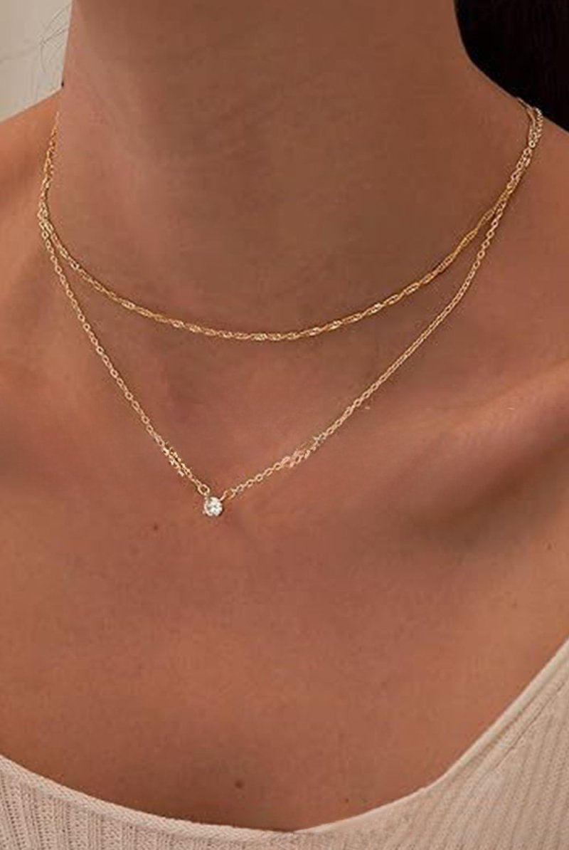 Double Layer Detachable Gold Zircon Necklace