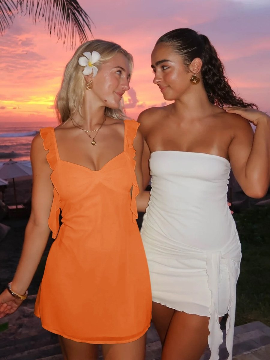 Dovie | Yellow - Sheath Satin V Neck Short Homecoming Dresses with Ruffles