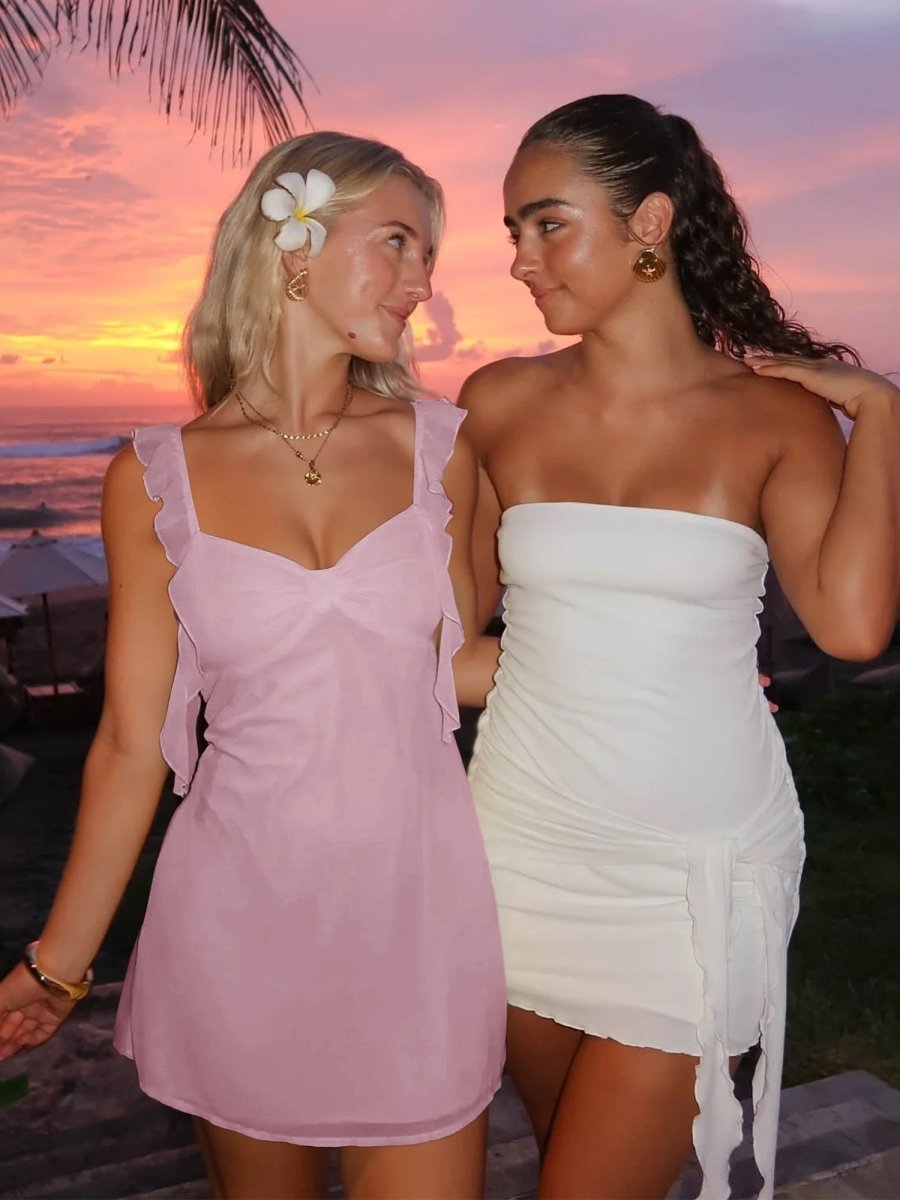 Dovie | Yellow - Sheath Satin V Neck Short Homecoming Dresses with Ruffles