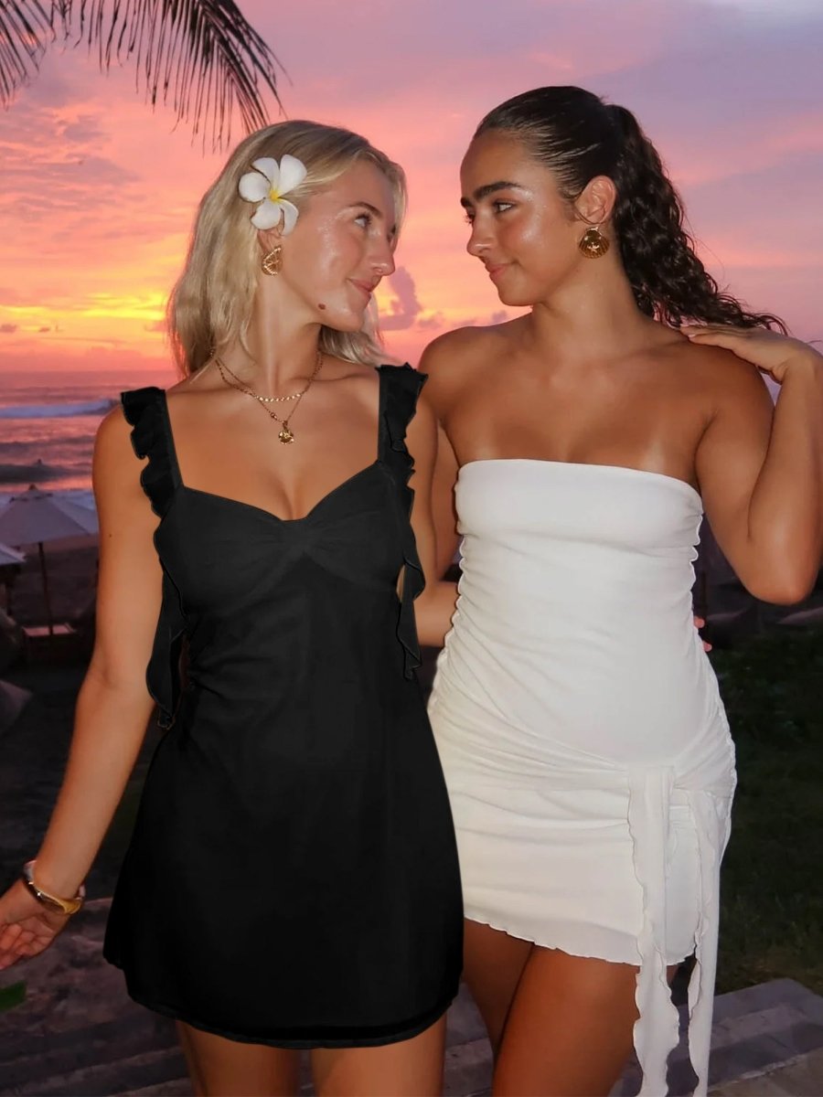 Dovie | Yellow - Sheath Satin V Neck Short Homecoming Dresses with Ruffles