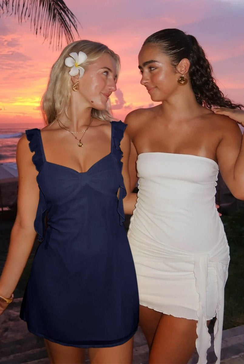 Dovie | Yellow - Sheath Satin V Neck Short Homecoming Dresses with Ruffles