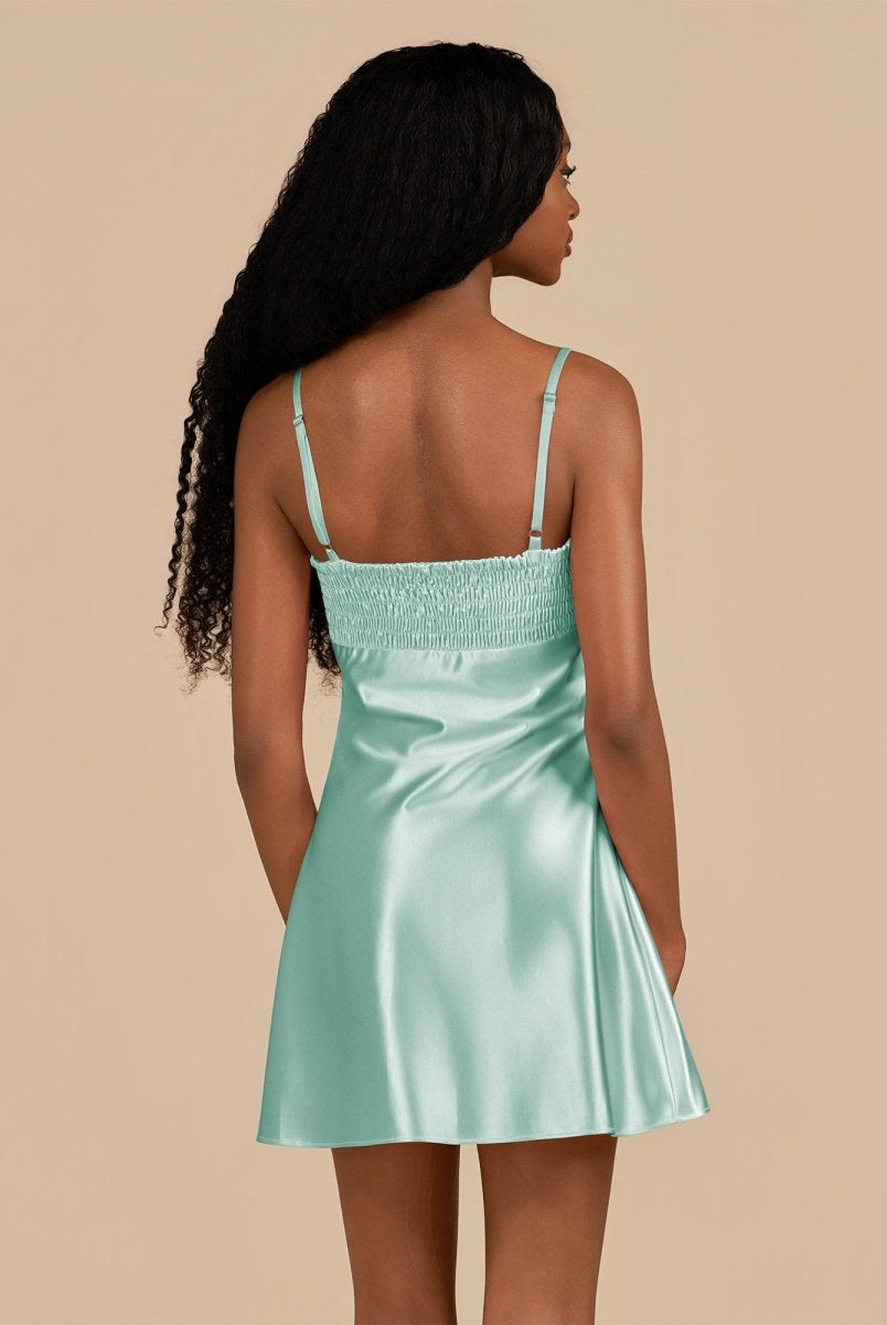 Draya | Aqua - Sheath Spaghetti Straps Satin Homecoming Dress - KissProm