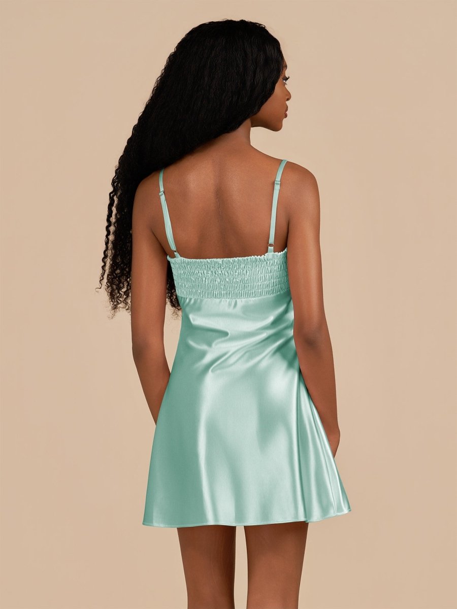 Draya | Aqua - Sheath Spaghetti Straps Satin Homecoming Dress - KissProm