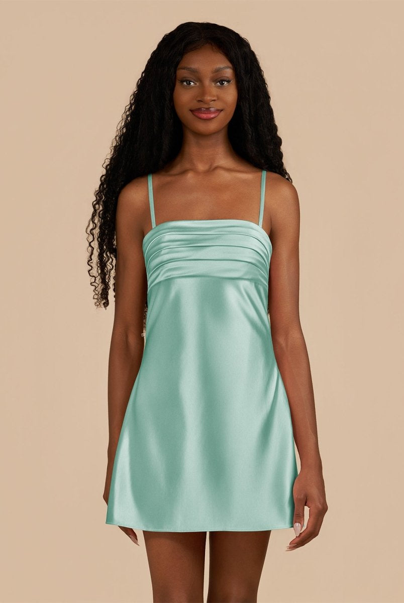 Draya | Aqua - Sheath Spaghetti Straps Satin Homecoming Dress - KissProm