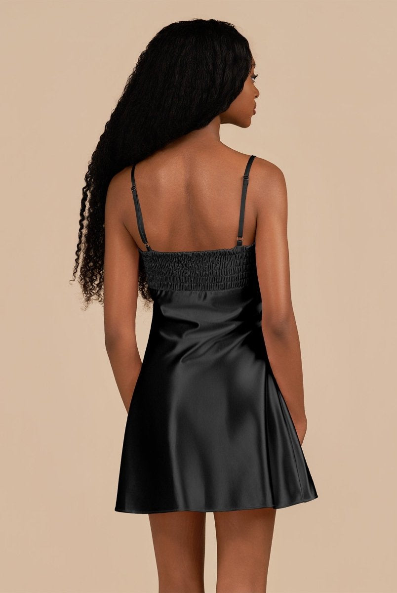 Draya | Black - Sheath Spaghetti Straps Satin Homecoming Dress