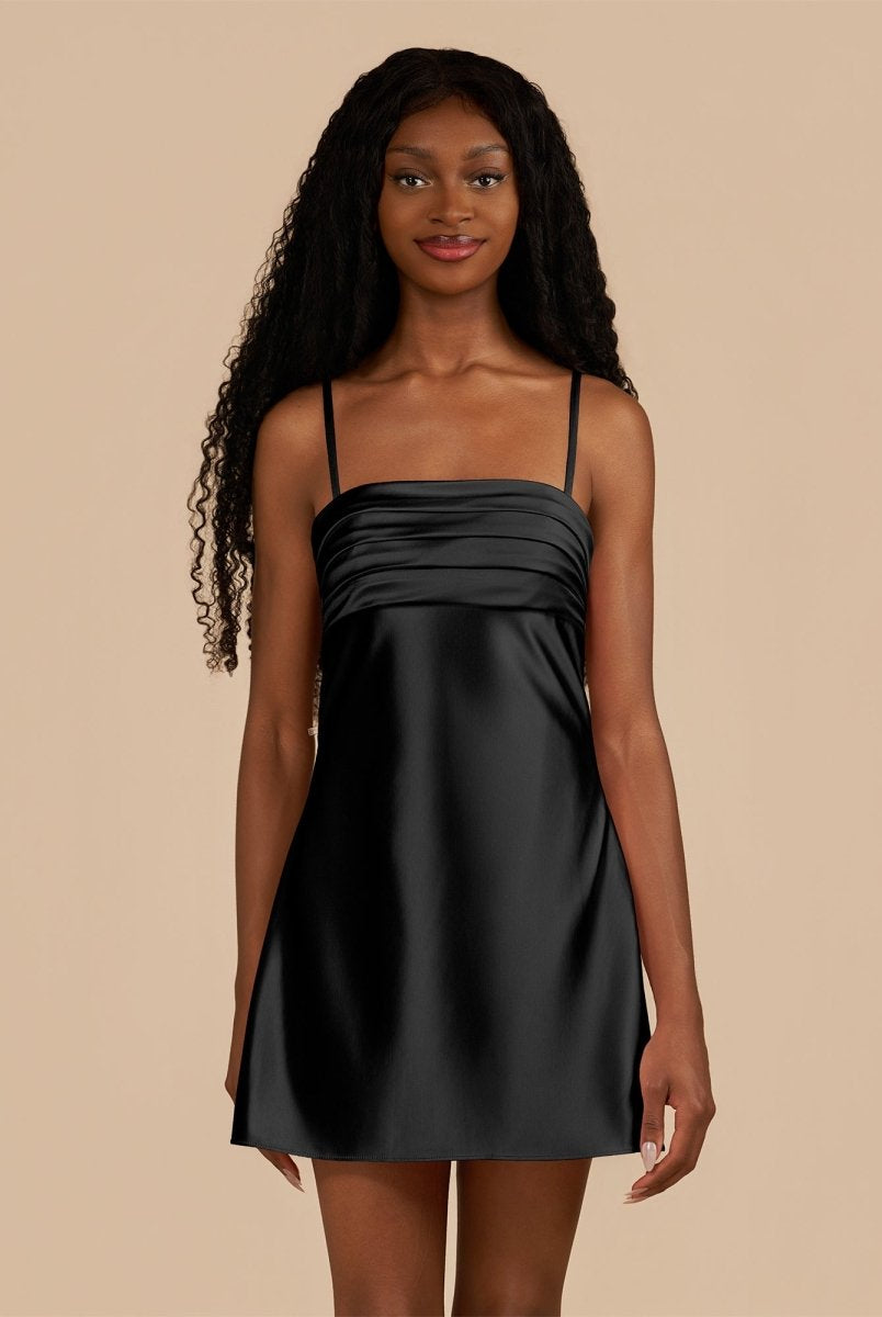Draya | Black - Sheath Spaghetti Straps Satin Homecoming Dress