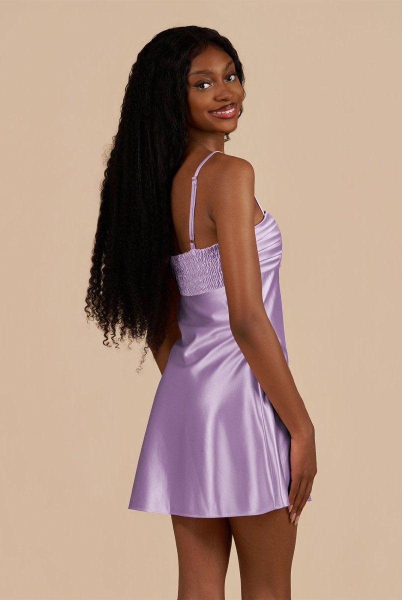 Draya | Lilac - Sheath Spaghetti Straps Satin Homecoming Dress - KissProm