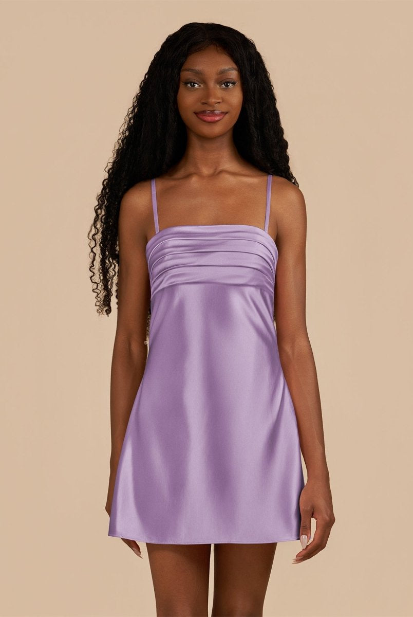 Draya | Lilac - Sheath Spaghetti Straps Satin Homecoming Dress - KissProm