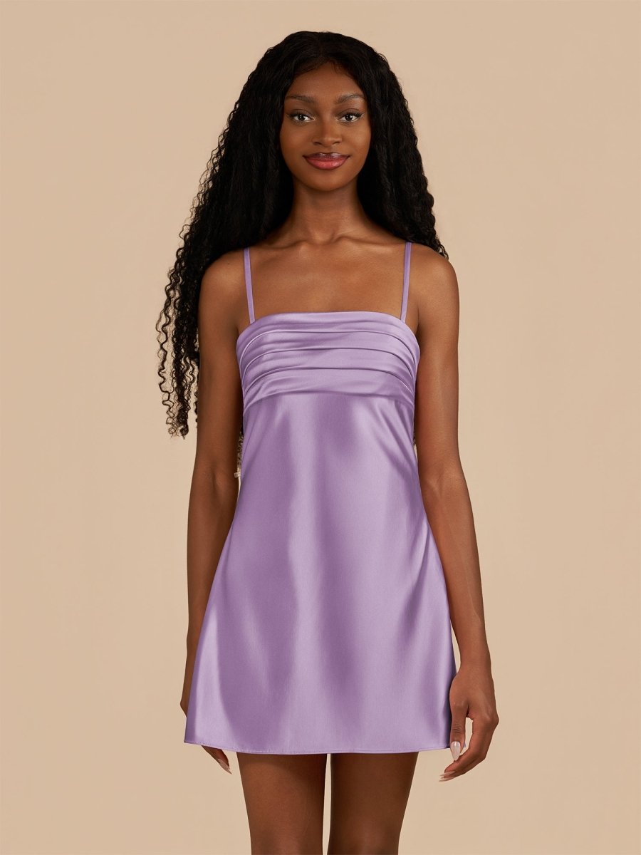 Draya | Lilac - Sheath Spaghetti Straps Satin Homecoming Dress - KissProm