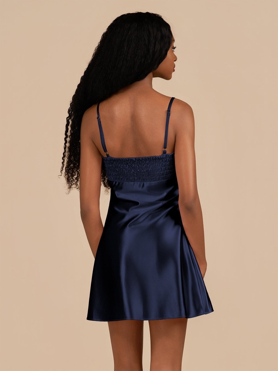 Draya | Navy Blue - Sheath Spaghetti Straps Satin Homecoming Dress - KissProm