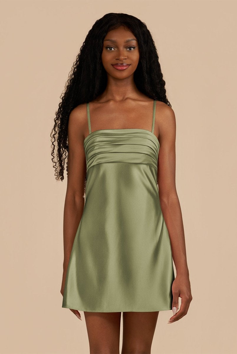Draya | Olive - Sheath Spaghetti Straps Satin Homecoming Dress