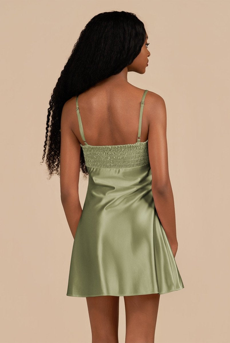 Draya | Olive - Sheath Spaghetti Straps Satin Homecoming Dress