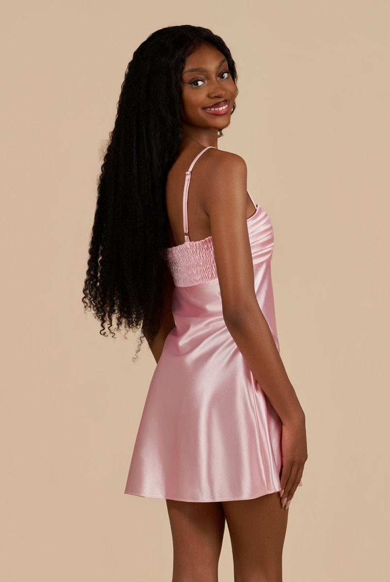 Draya | Pink - Sheath Spaghetti Straps Satin Homecoming Dress