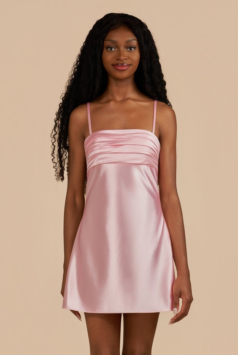 Draya | Pink - Sheath Spaghetti Straps Satin Homecoming Dress