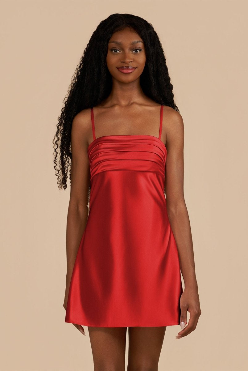 Draya | Red - Sheath Spaghetti Straps Satin Homecoming Dress