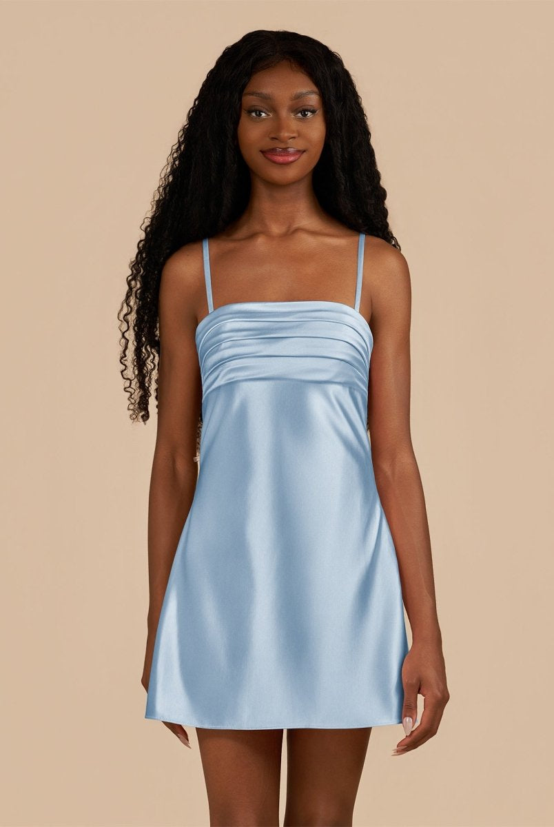 Draya | Sky Blue - Sheath Spaghetti Straps Satin Homecoming Dress