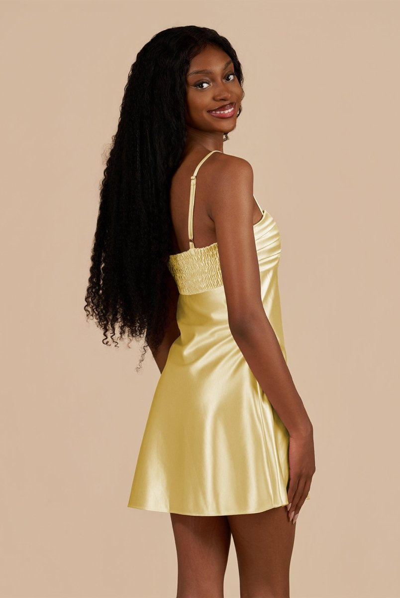 Draya | Yellow - Sheath Spaghetti Straps Satin Homecoming Dress - KissProm
