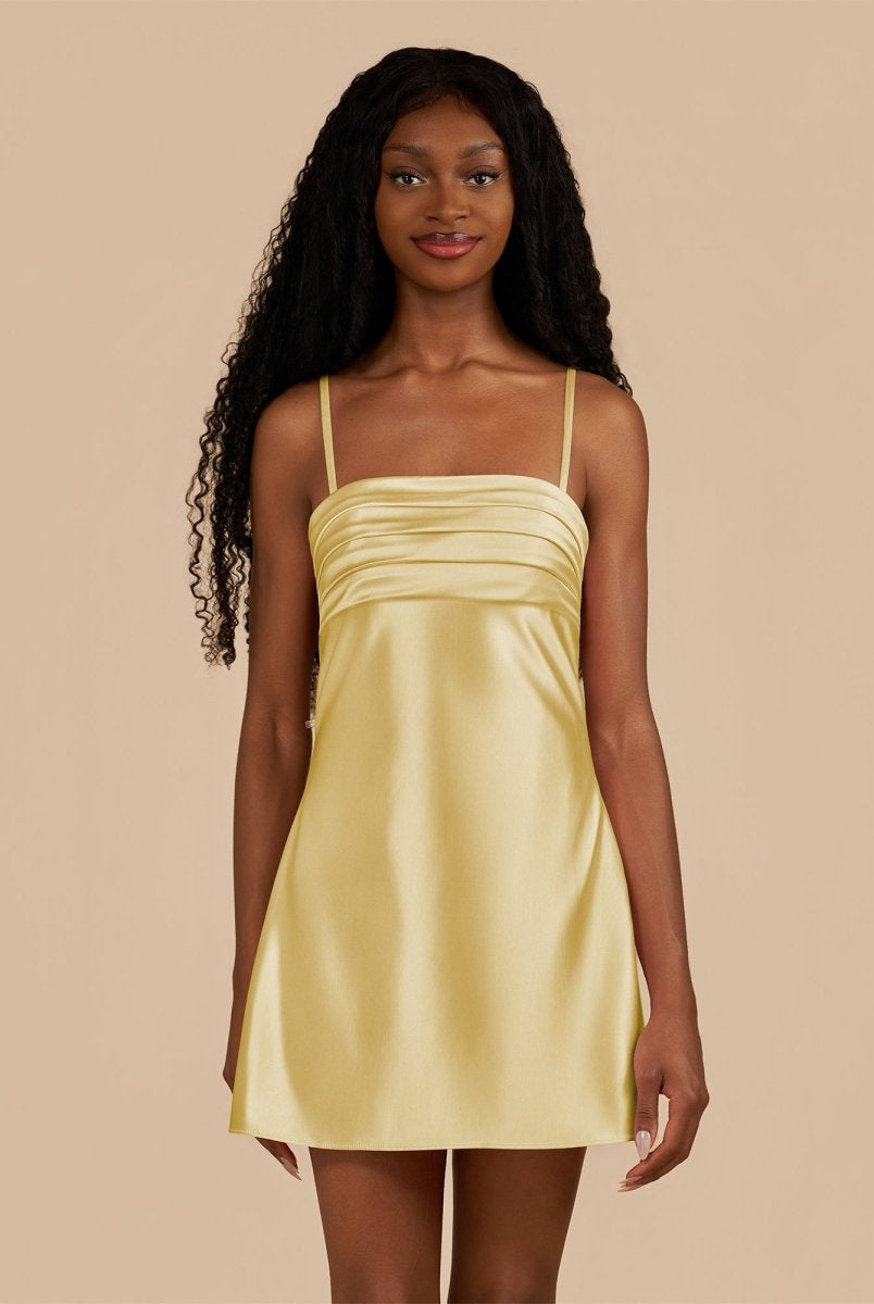 Draya | Yellow - Sheath Spaghetti Straps Satin Homecoming Dress - KissProm