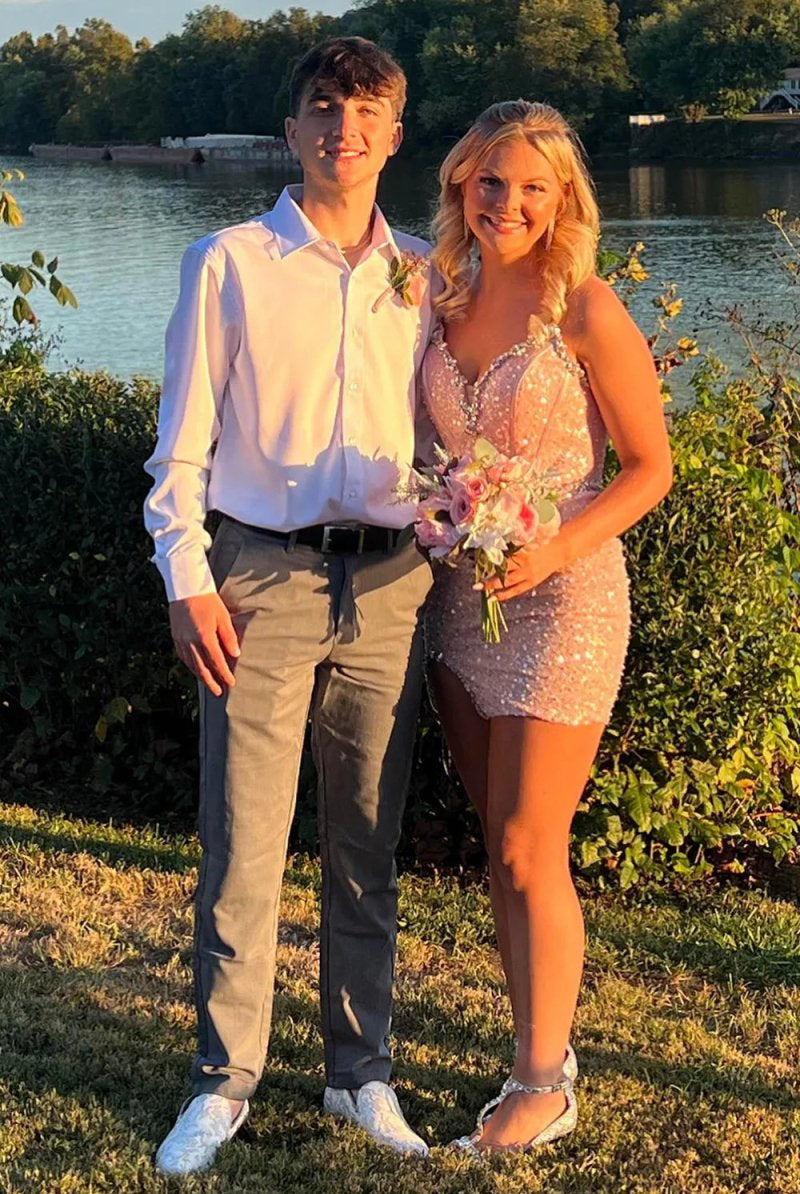 Dulcie | Strapless Pink Sequins Tight Short Homecoming Dresses with Beadings