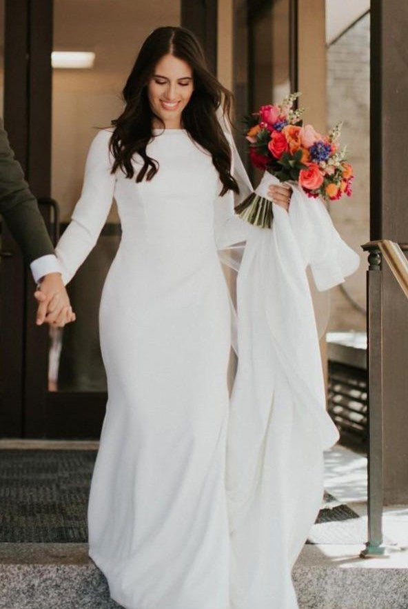 Kylie | Satin Chapel Train Mermaid Long Sleeve Wedding Dress