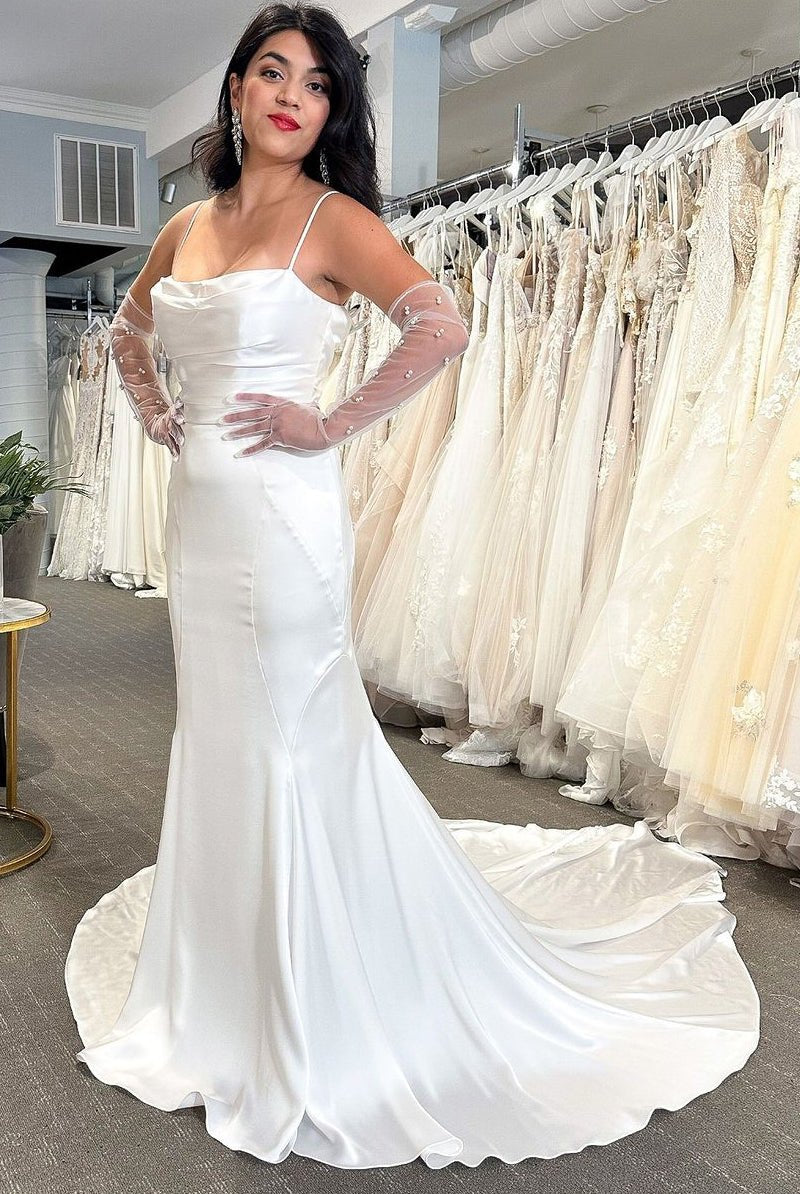Mermaid White Cowl Neck Silk Satin Wedding Dresses