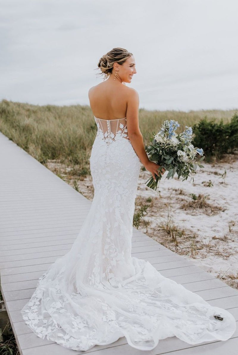 Mermaid Sweetheart Tulle Appliques Wedding Dresses with Sleeves