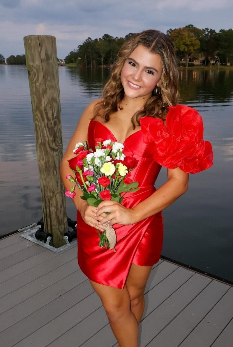 Earla | Red - Bodycon One Shoulder Ruched Corset Short Homecoming Dresses