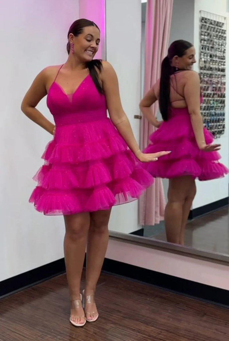 Kris | Glitter Royal Blue Tiered Tulle Short A - Line Homecoming Dresses - KissProm