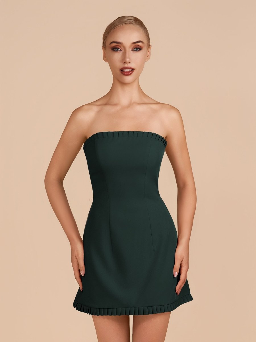 Edna | Dark Green - A - Line Strapless Ruffles Short Homecoming Dresses - KissProm