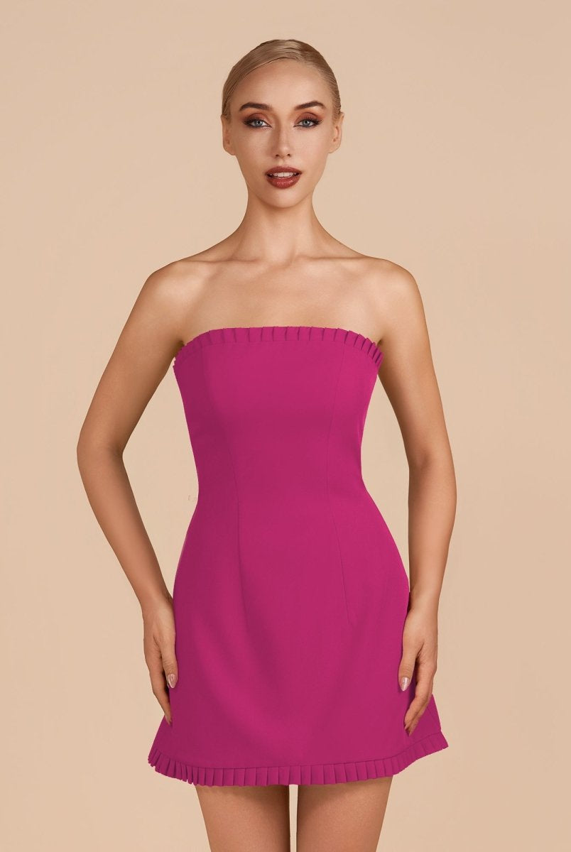 Edna | Fuchsia - A-Line Strapless Ruffles Short Homecoming Dresses