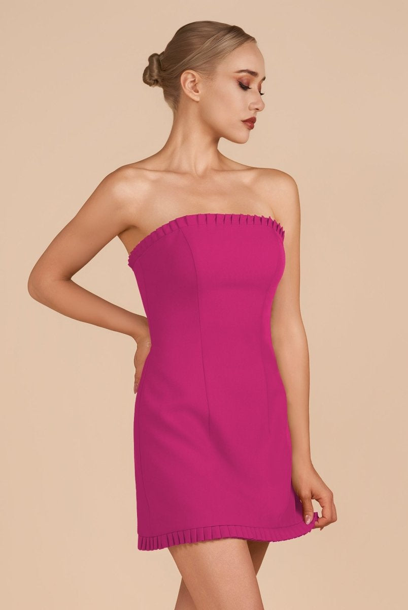 Edna | Fuchsia - A-Line Strapless Ruffles Short Homecoming Dresses