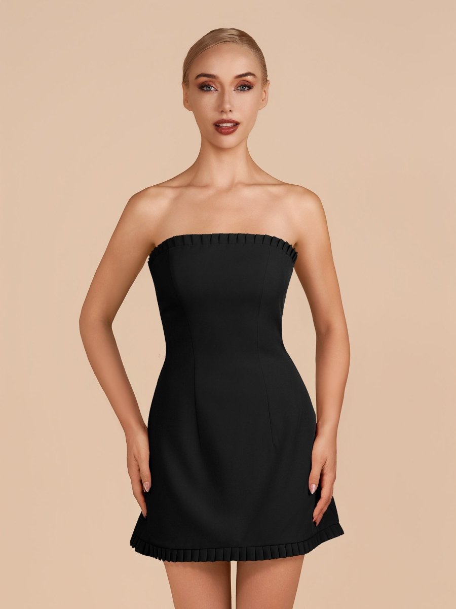Edna | Black - A-Line Strapless Ruffles Short Homecoming Dresses