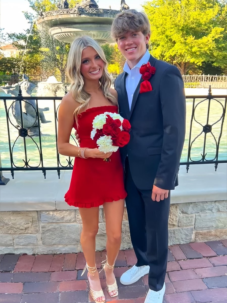 Edna | Red - A-Line Strapless Ruffles Short Homecoming Dresses