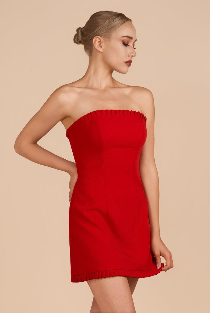 Edna | Red - A-Line Strapless Ruffles Short Homecoming Dresses