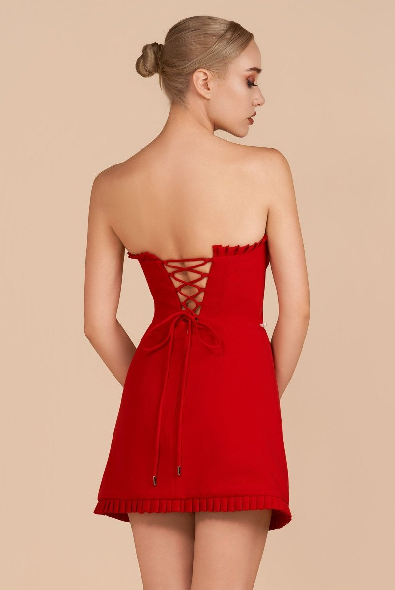 Edna | Red - A-Line Strapless Ruffles Short Homecoming Dresses