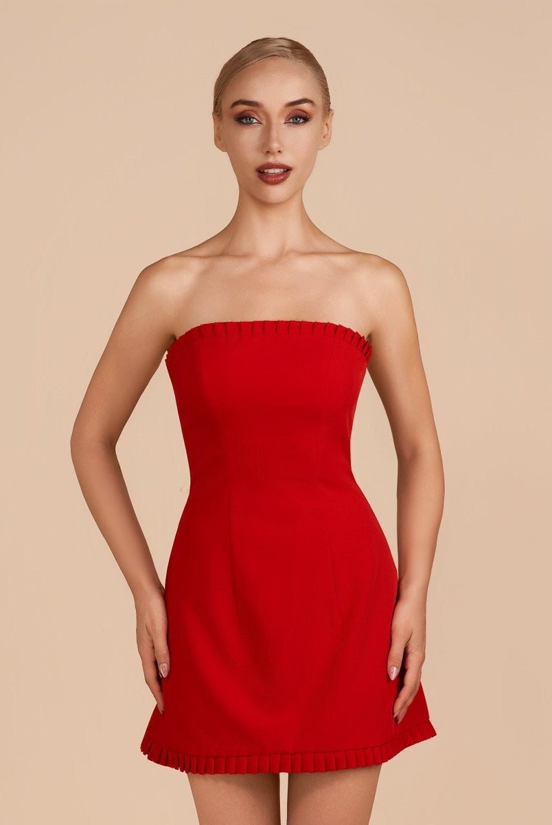 Edna | Red - A-Line Strapless Ruffles Short Homecoming Dresses
