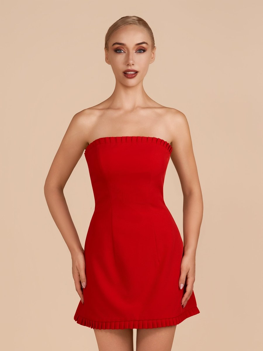 Edna | Red - A-Line Strapless Ruffles Short Homecoming Dresses