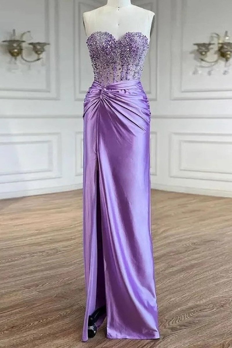Pretty Purple Satin Mermaid Evening Dress Long Prom Dress Y8217 main image 1