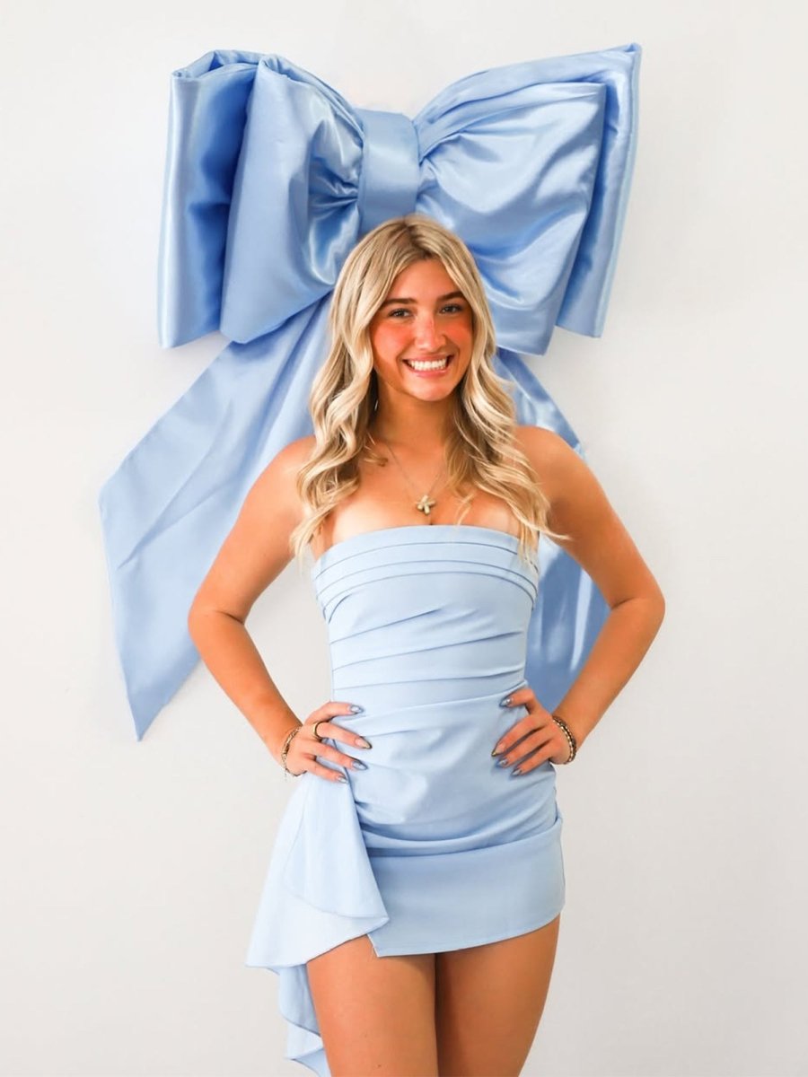 Eldona | Sky Blue - Strapless Spandex Bodycon Homecoming Dress With Slit