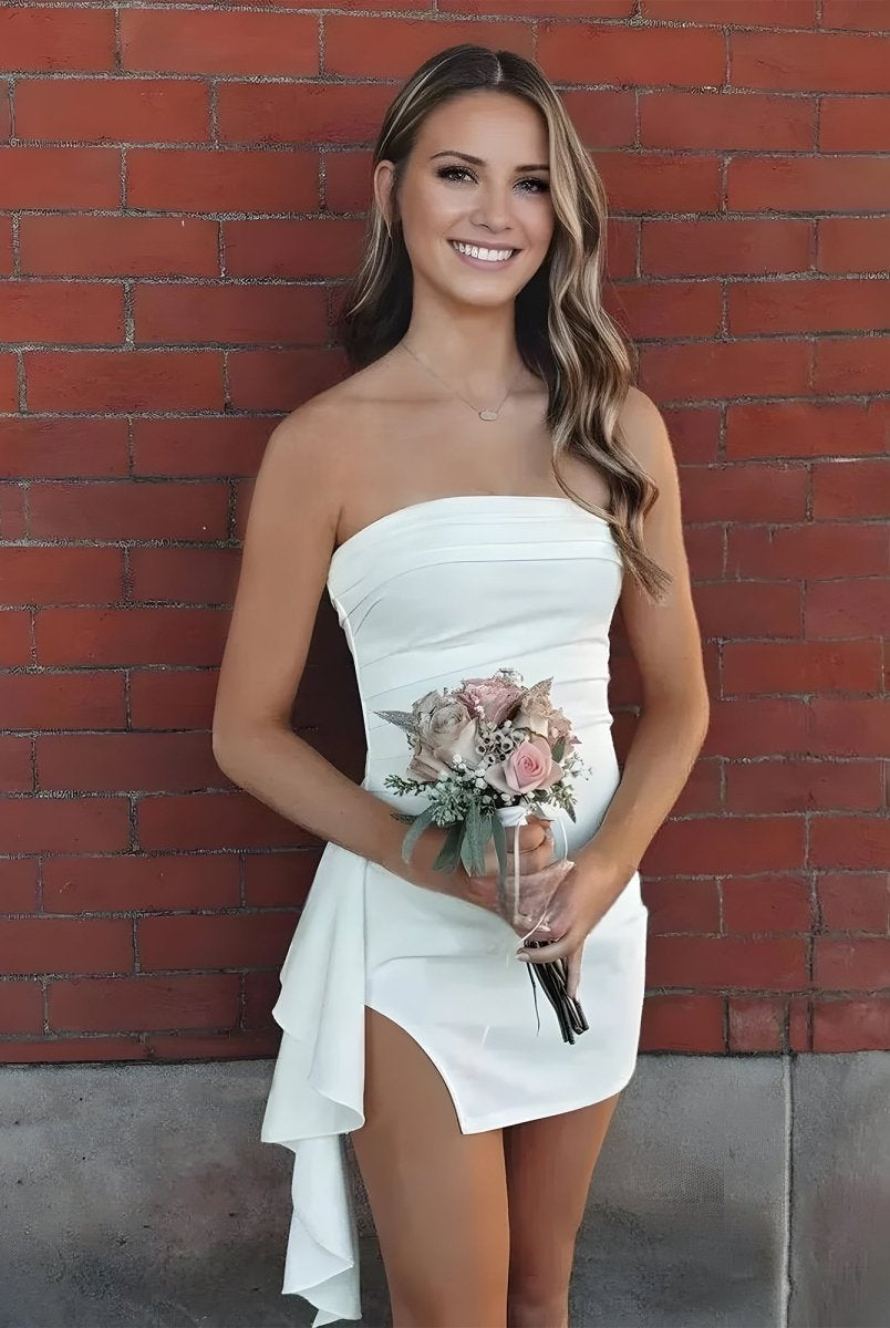 Eldona | White - Strapless Spandex Bodycon Homecoming Dress With Slit