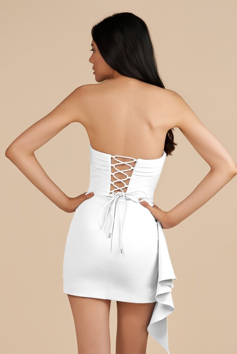 Eldona | White - Strapless Spandex Bodycon Homecoming Dress With Slit