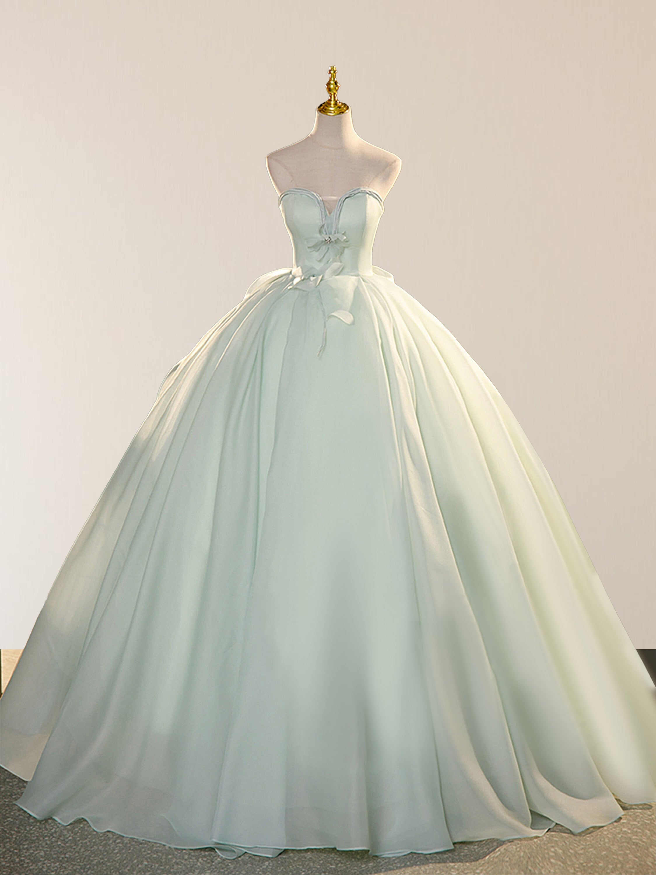 Elegant 3D Flowery Lace Sage Green Tulle Fairy Ball Gown