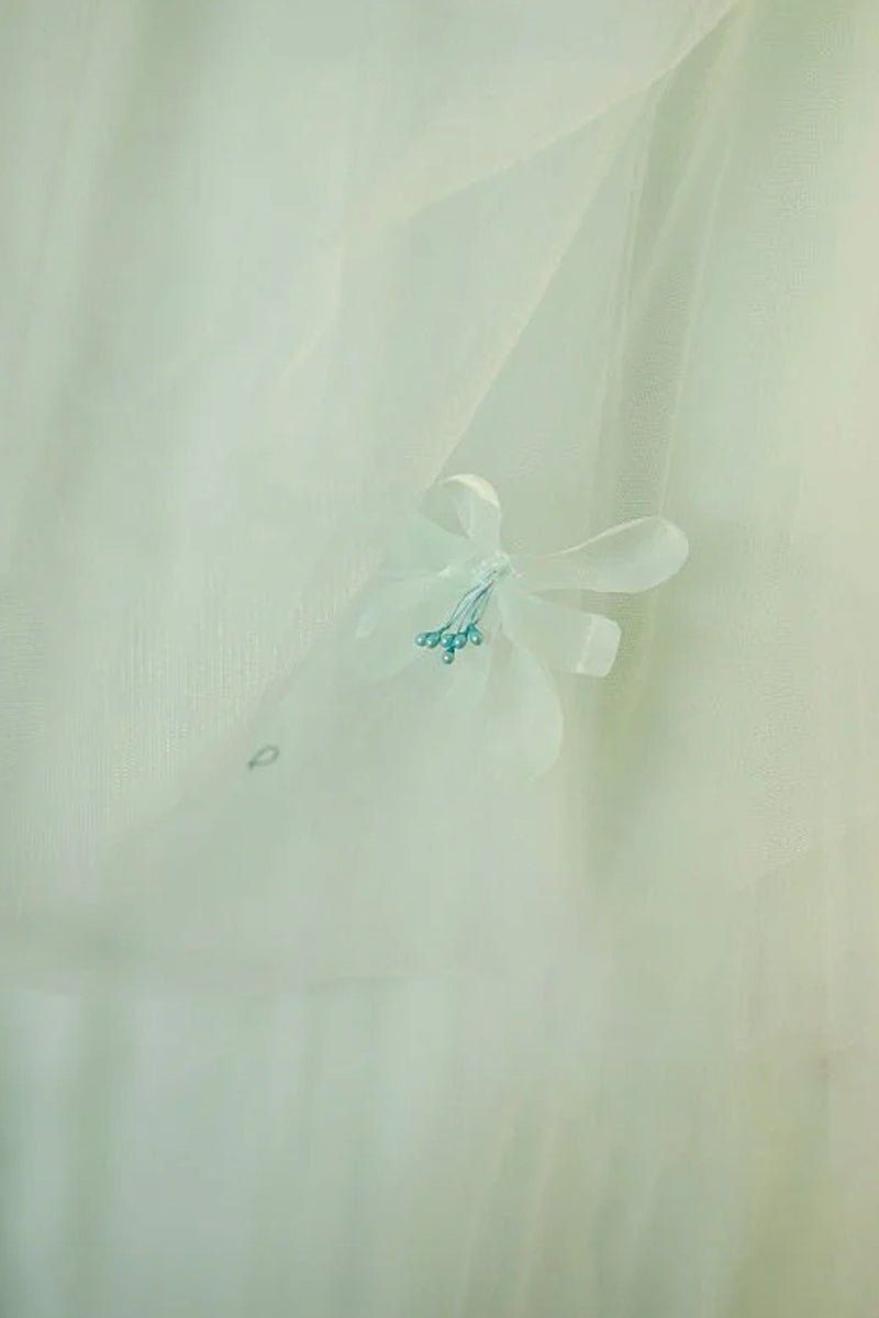 Elegant 3D Flowery Lace Sage Green Tulle Fairy Ball Gown - KissProm